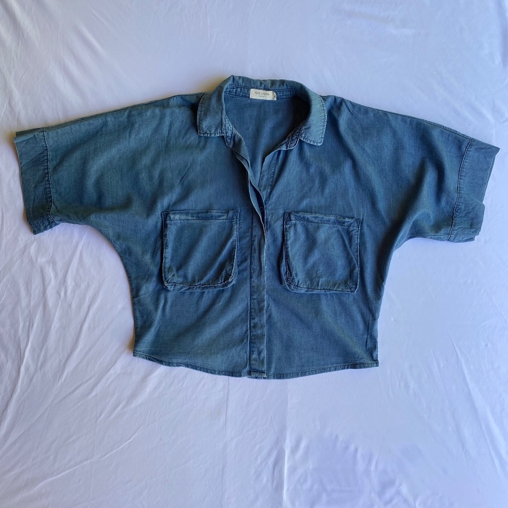 Rare Earth Chambray Denim Shirt W Sz 4 Oversized Boxy Lightweight Western Safari